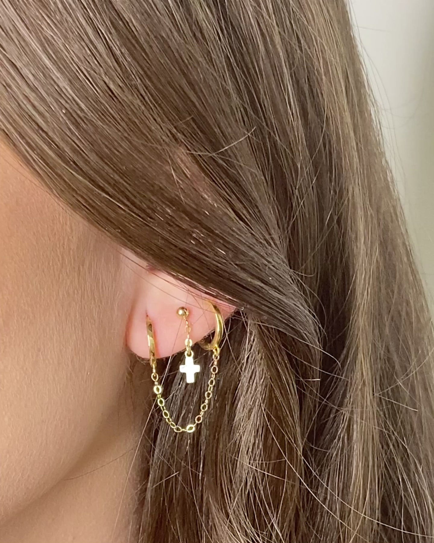 14K Gold Ball Stud Earrings | Dangling Cross Earrings